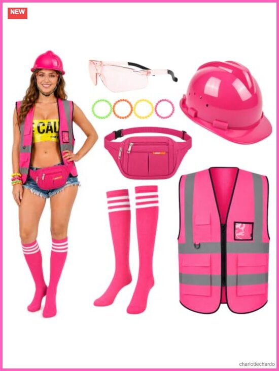 Other - Reflective Construction Worker Costume Set Hat Vest Socks Waist Pack